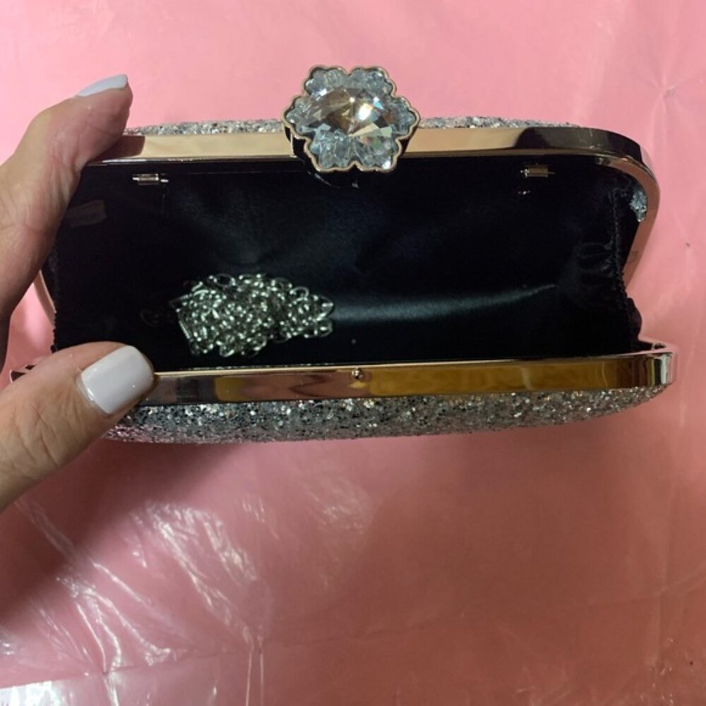 Silver Glitter Bling, Sequin, Rhinestone Evening Box Bag - Picture 8 of 8